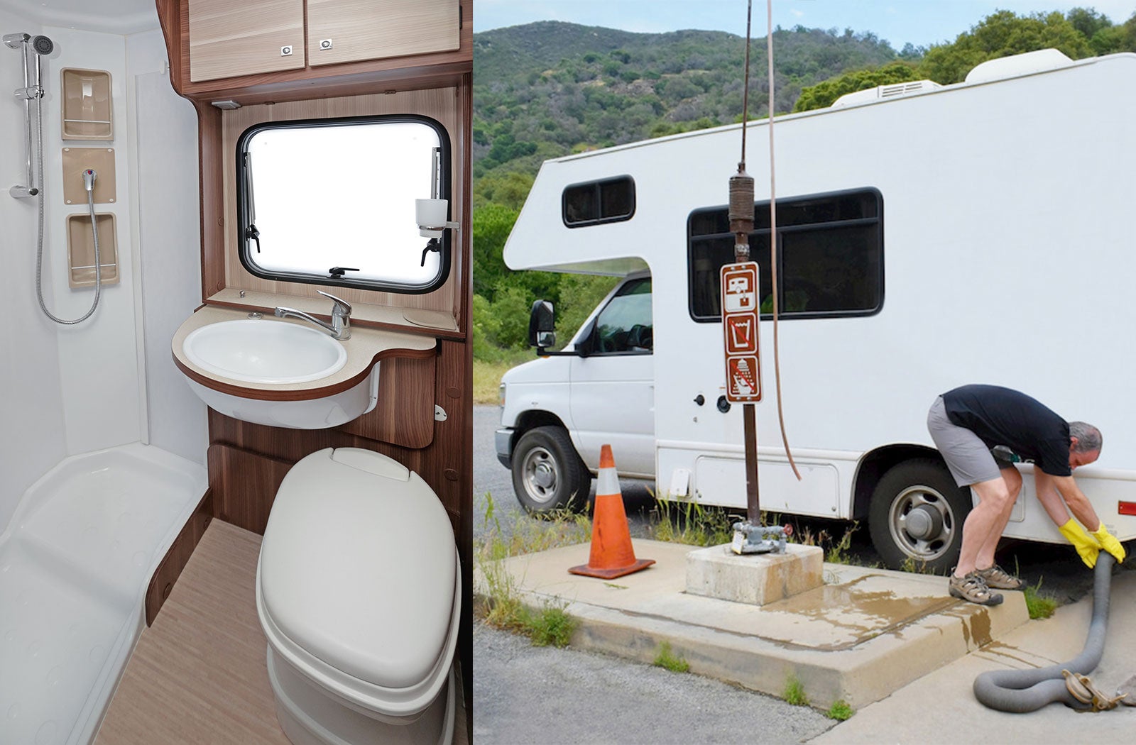 Portable RV/camper toilet and holding tank setup in Searcy, Arkansas